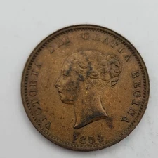 NEW BRUNSWICK - FANTASTIC HISTORICAL QV COPPER HALFPENNY TOKEN, 1854, KM# 3