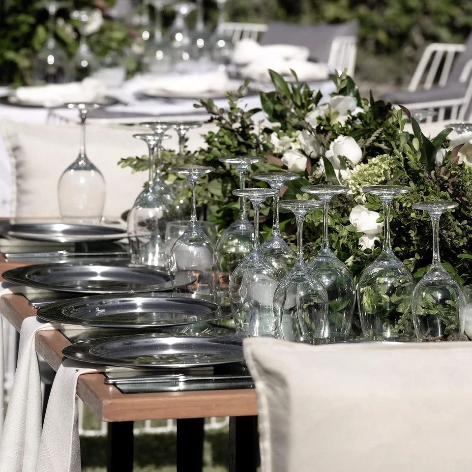 Placas de cargador hechas a mano de acero inoxidable de 13", placas de cargador plateadas, metal plateado Foto 4 de 4