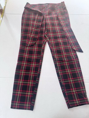 Soho Apparel ltd Women s Red  and Black Plaid Dress Pants Medium Pull On