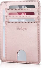 Teskyer Slim Wallet for Men, Minimalist Front Pocket RFID Blocking Rose Gold 