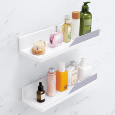Adhesive White Floating Shelves Bathroom Wall Organizer Shower Caddy No Drilling