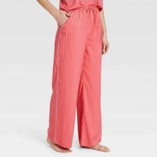 NWT Auden Luxury Collection Shadow Striped Satin Pajama Pants Small Coral Red