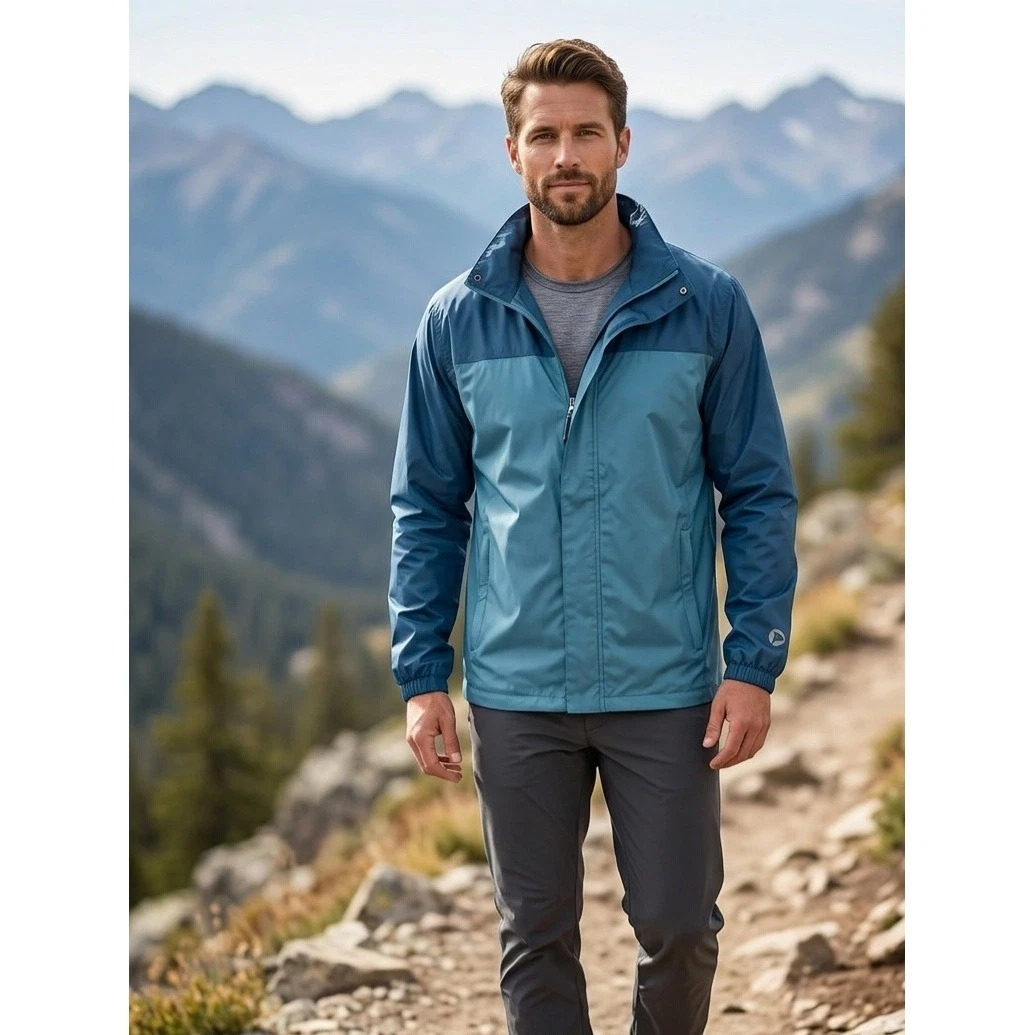Outdoor Ventures Hiking Rain Jacket Windbreaker Sealed Seams Blue Small