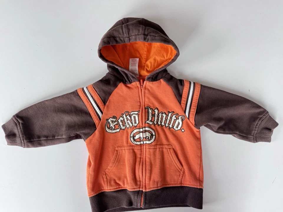 Chicos Ecko Unlimited Marrón y Naranja Cremallera Capucha Suéter Chaqueta Talla 2T Foto 2 de 4