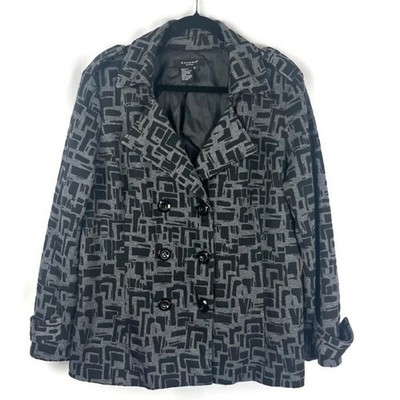 SANDRO Blazer Jacket Womens Gray/Black Geometric Double Breasted Size XL Artsy