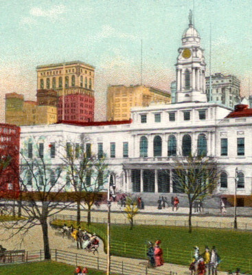 Antique RPPC New York City Hall New Yor NY c1900s People Park Hand Tint