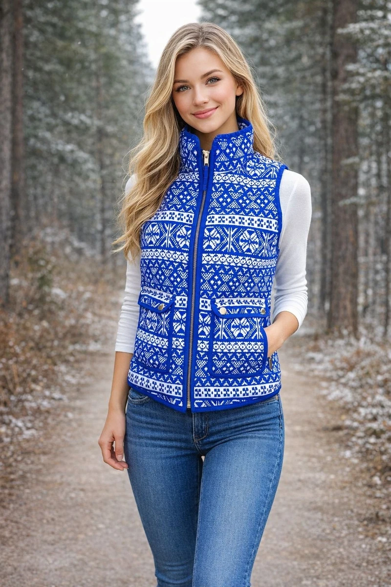 Gilet J.Crew Excursion Fair Isle Taille PM (petite/moyen) - Bleu Et Blanc - Neuf Avec étiquettes