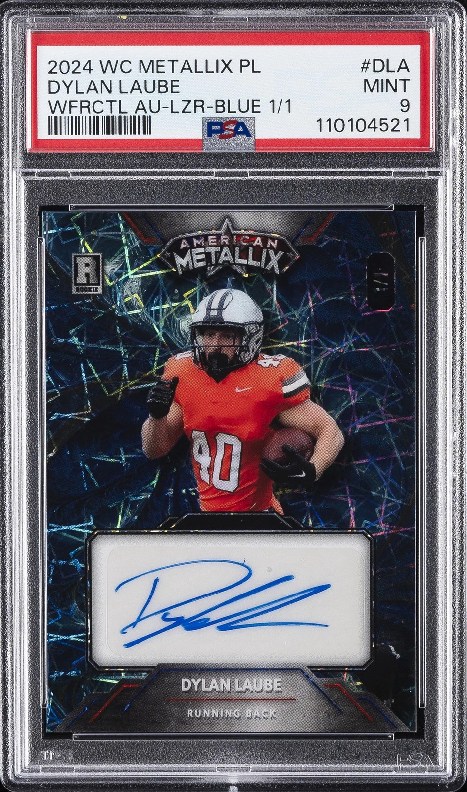 Dylan Laube Wild Card American Metallix Hobby Pro-Look Wildfractal Autographs #DLA Lazers Foil-Blue 1/1