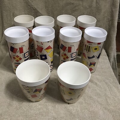 10 Vtg Thermo-Serv Surfset Phonetic Alphabet Naval Signalman Flag Tumblers Cup 