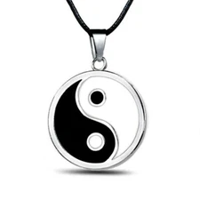 YIN YANG NECKLACE Enamel Silver Tone Pendant Charm Jewelry Tai Chi Martial Arts