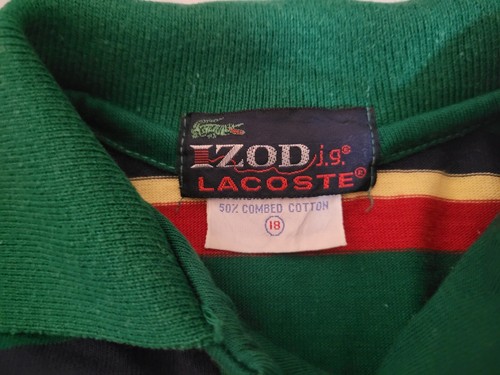 Vintage Izod Lacoste Shirt Youth X Large Size 18 Green Striped Long Sleeve XL - Picture 6 of 10