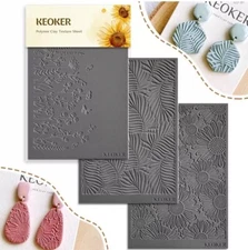 KEOKER Polymer Clay Texture Sheets, Clay Texture Mat for Making Earrings Jewerly