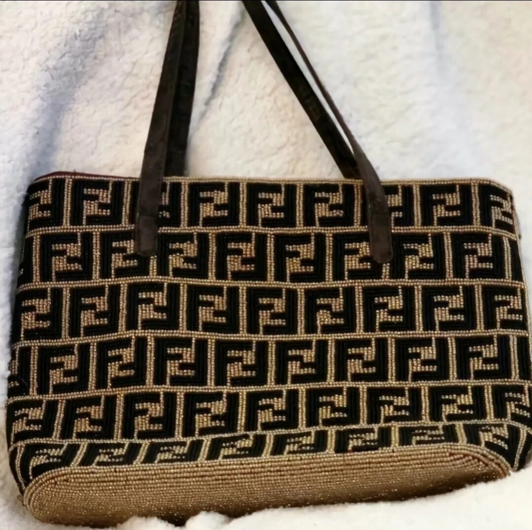 1970-80s Vintage FENDI Signature FF Zucca Black & Gold 1970-80s Vintage FENDI Signature FF Zucca Black & Gold