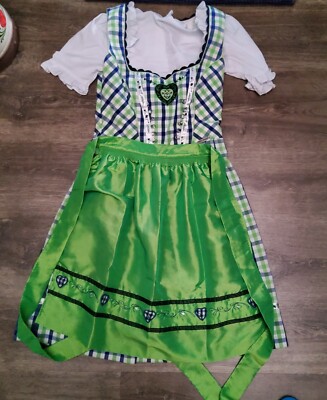 Spieth & Wensky   Dirndl Gr. 36 grün, blau kariert mit Bluse und Schürze