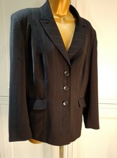 Vintage Elvi Black Pin Stripe Formal Jacket Uk 18. Pockets Lined Buttons Smart