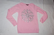 Girls Sweatshirt LT PINK CREW NECK Snowflake GOLD SILVER SEQUINS Hearts XL 14-16