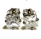 14k white gold 1.28ct SI2 I1 H clarity enhanced princess diamond stud earrings — photo 4
