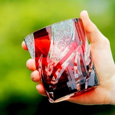 Whiskey Glasses Tumbler Japanese Style Edo Kiriko Glass Hand Cut To Clear 9oz