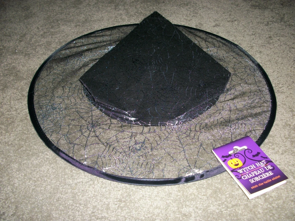 Halloween Sexy Pointed Witch Hat Sheer Black Glitter Spider's Web Netting - Image 2 of 3