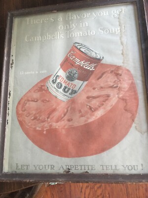Framed  Campbells Soup Advertising Wall Hanging- 12 cents a can- 12 X 13 INCHES