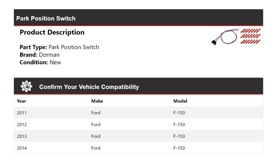适用于 2011 - 2014 年福特 F-150 Dorman Park 位置开关 2012 2013 — 第 2/4 张图片