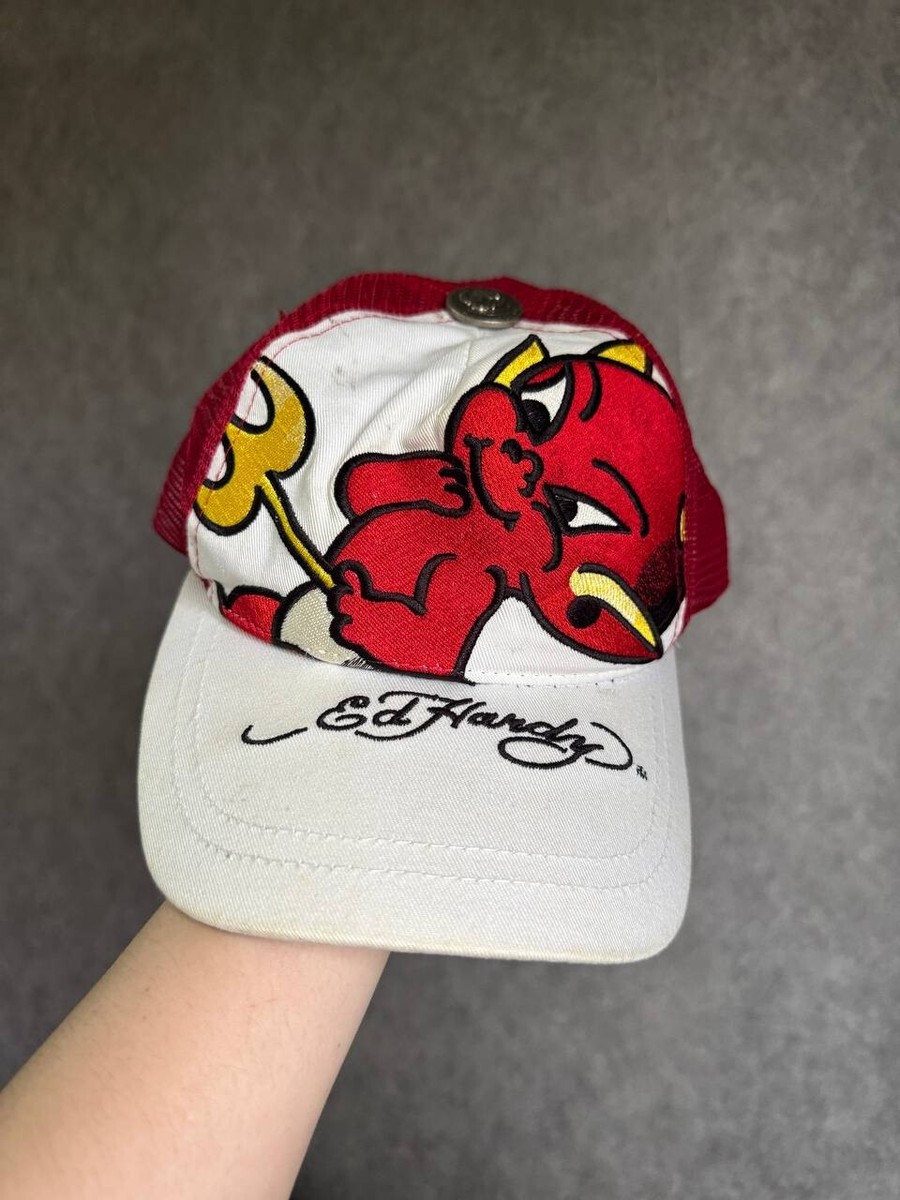 Rare Vintage Ed Hardy Red Devil Trucker Hat Y2K 2000s Mesh