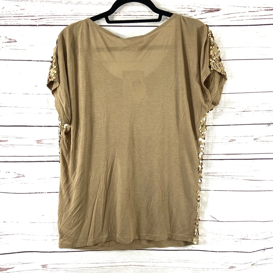 Michael Kors Top Women’s Medium Gold/Dark Camel Sequin Short Sleeves - Image 4 of 4