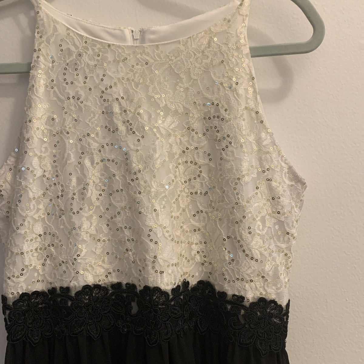 Girl Dress Girls 16 White Black Special Occasion Sequin Lace Sleeveless |  eBay