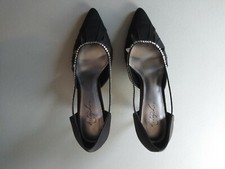 Women's Black Satin 2-1/2" High Heels Rhinestones S-9 - Formal Prom Wedding
