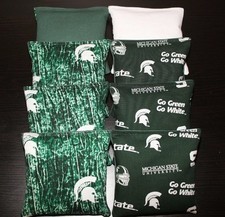 8 All Weather Cornhole Bean Bags made w MICHIGAN STATE University MSU Fabric