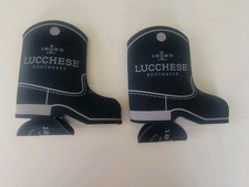 LUCCHESE Boot Shaped Blue Koozie Beer Can Soda Cooler Holder Lot Set Of 2