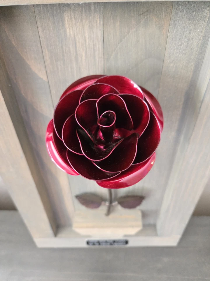 French Red Metal Rose Plaque "Ambition Will Blossom" Wooden Wall Art Cottagecore - Image 2 of 4