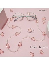 Pink Love Heart Faux Crystal Beaded Glasses Chain For Women
