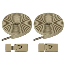 No Tie Shoelaces with 2 Metal Triangle Buckle Clips, 1Pair & Khaki