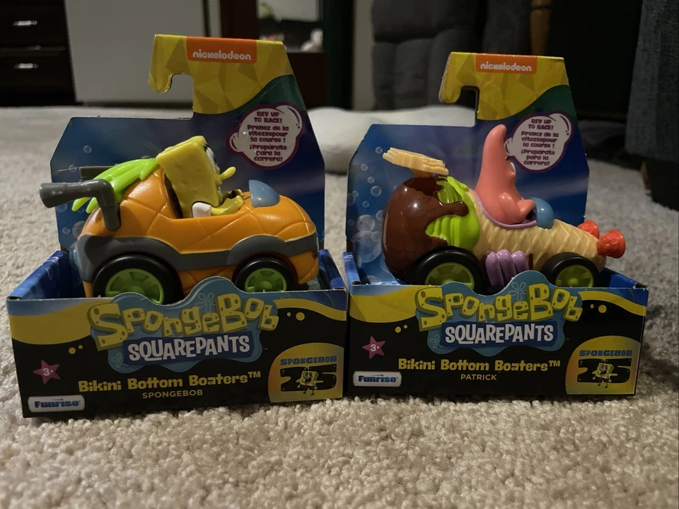 SpongeBob + Patrick Bikini Bottom Boaters Lot Funrise Cars 25th Anniversary New - Image 2 of 3
