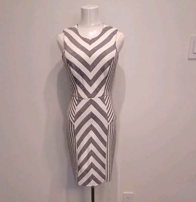 MILLY Dress Black and White Chevron Striped Sleeveless Fitted Dress Size 2 EUC