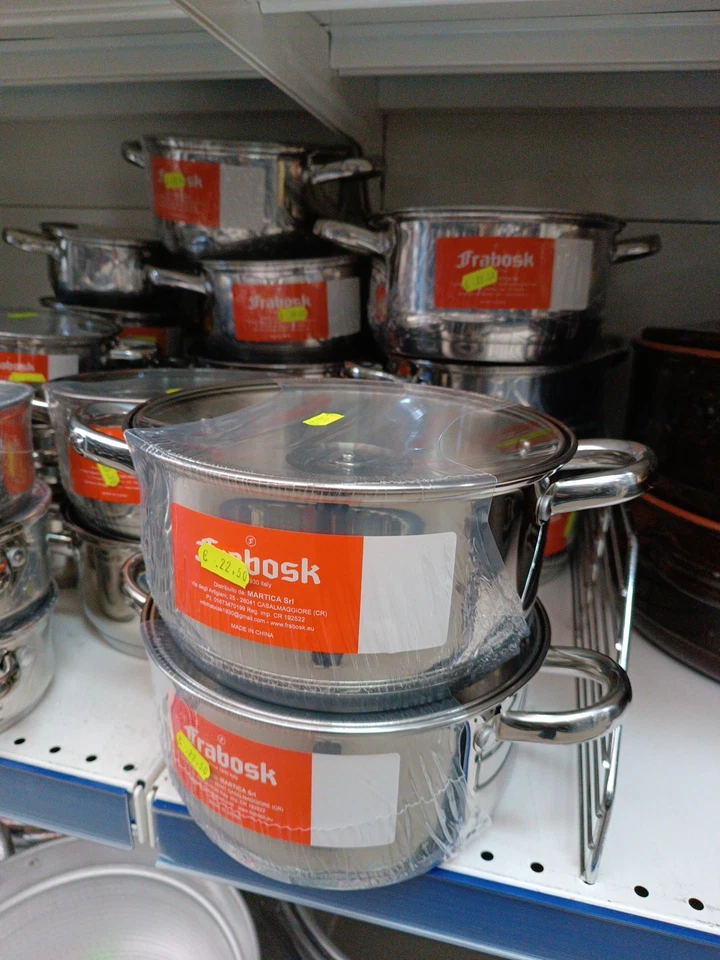 Pentole Acciaio Inox Frabosk Linea Argento Con Coperchio Incluso 13-15-19-20cm  - Immagine 2 di 4