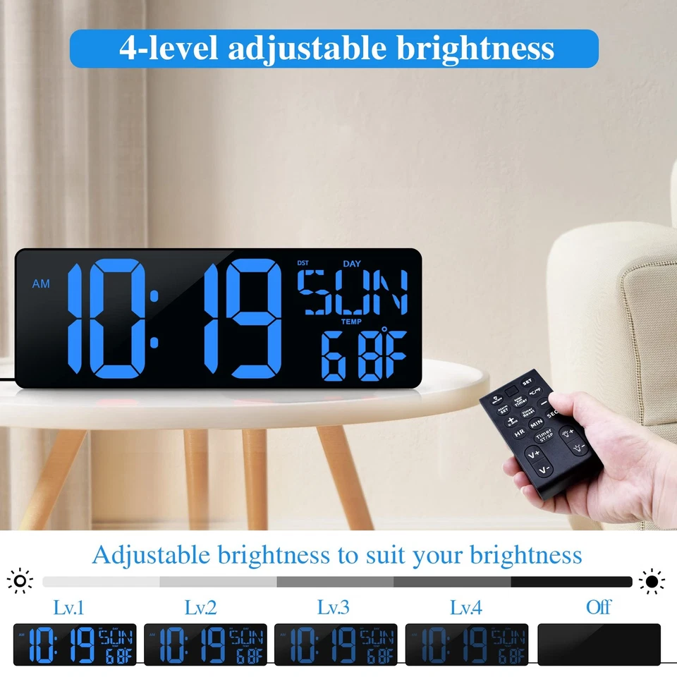 Large Digital Wall Clock with Remote Control 17.2" LED Large Display Timer wi... - Image 4 of 4