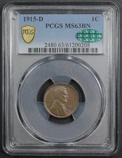 1915 D Lincoln Wheat Copper Cent 1C PCGS MS 63 BN CAC