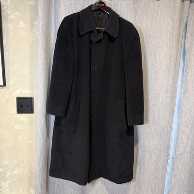 Canali Coat Mens 46 Black Wool Overcoat Made In Italy Long Lined Bernini