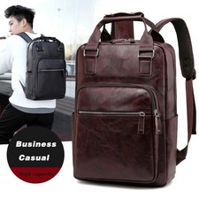 Men's Leather Backpack Lightweight Business Laptop Work Bag ~