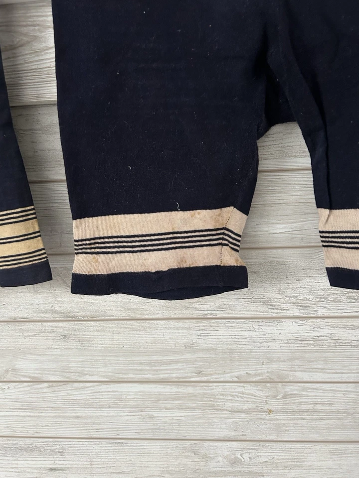 Early Primitive Nautical Americana Blue Wool Swim Suit Textile Set Of 2 - Image 3 of 4