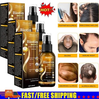 3PCS Biotin Hair Growth Spray Anti Hair Loss Fast Regrowth Scalp Treatment Serum