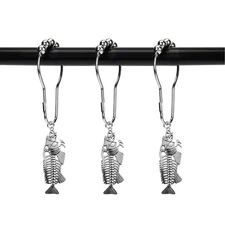 Set of 12 Fish Bones Skeleton Shower Curtain Hooks Rings, Halloween Party Sup...