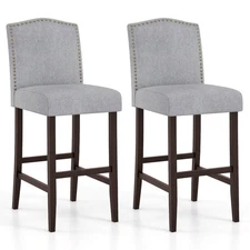 Set of 2 Bar Stools 30" Upholstered Kitchen Breakfast Nailhead Bar Chairs Gray