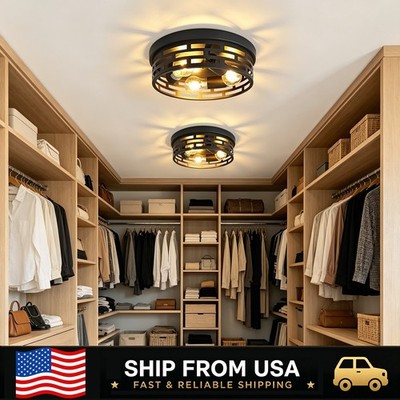 LETRY 2 Pack 3-Light Flush Mount Ceiling Light E26 Bulb Metal Industrial Fixture