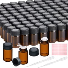 100Packs Essential Oil Sample Bottles 2Ml Drams Amber Glass Vials with Caps,