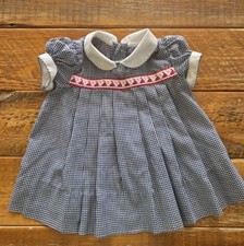 C.I. Castro  Co Size 24 Months Blue White Gingham Sailboat Trim Dress Vintage