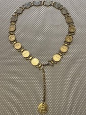 Vintage Faux Coin Link Necklace Belt Gold Tone Mod Statement 36