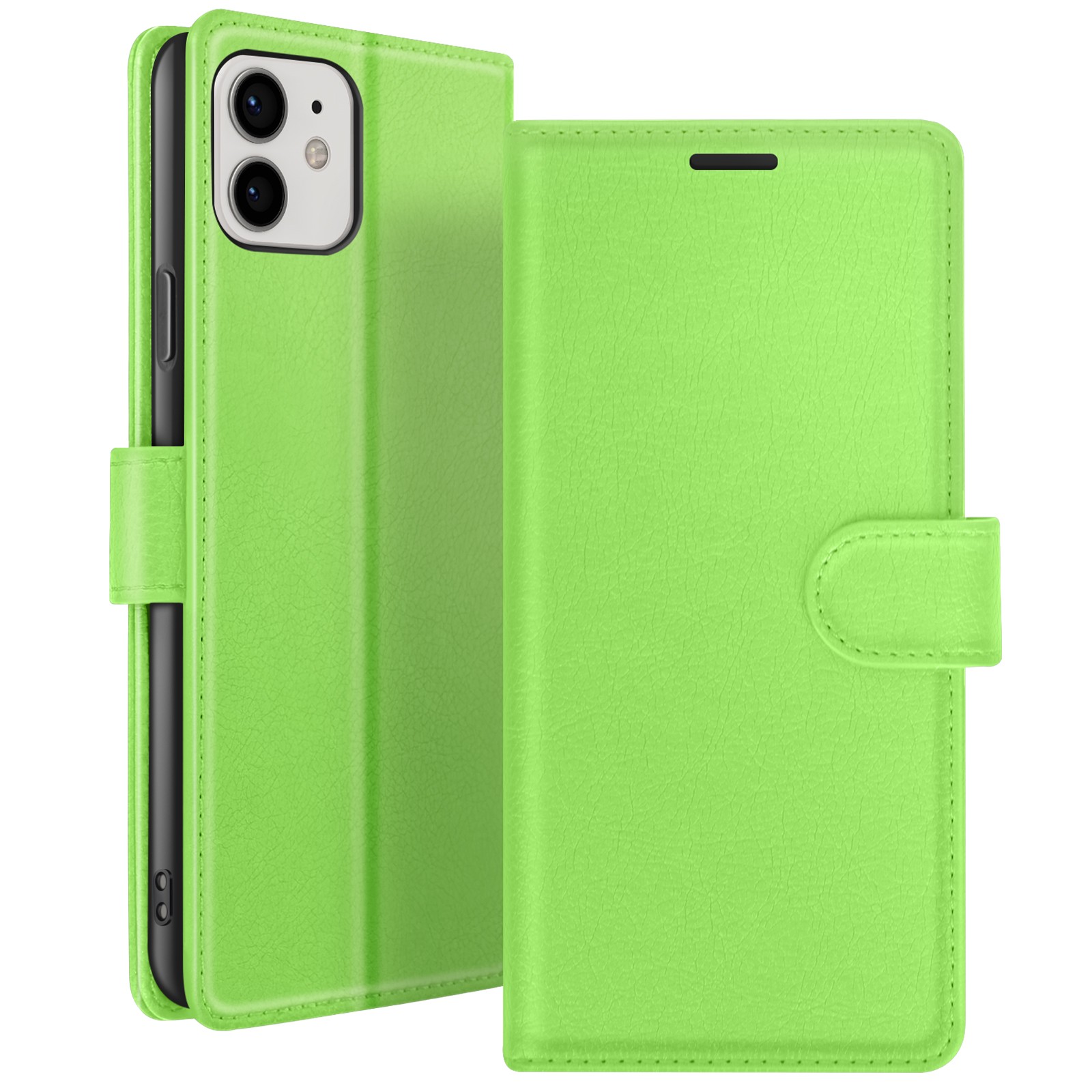 Protection iPhone 12 anti-choc Zanaé portefeuille vert avec support rabat